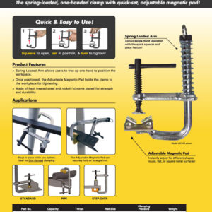 Stronghand UDV65 5-1/2" MagSpring Sliding Arm Clamp 500lbs